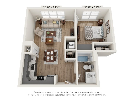 1 Bed 1 Bath 747sf