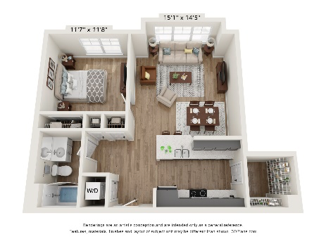 1 Bed 1 Bath w Pantry 755sf