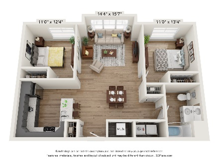 2 Bed 1 Bath 946sf