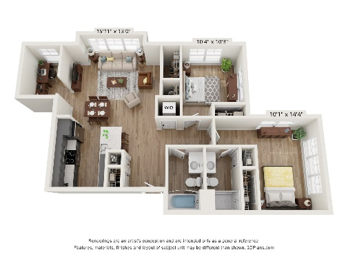 2 Bed 2 Bath w Office 1088sf